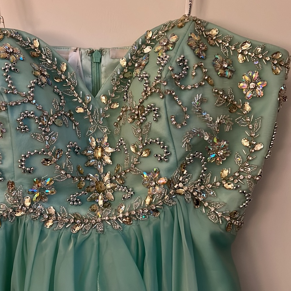 Green homecoming dress with silver beading